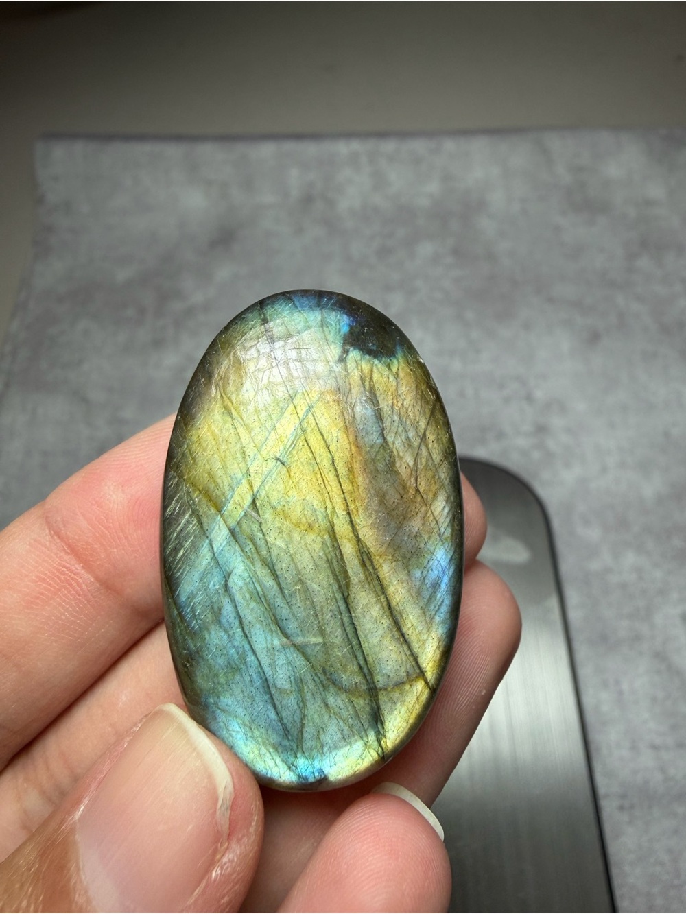 Labradorite Oval Cabochon Pendant Stone - Blue Green Gold